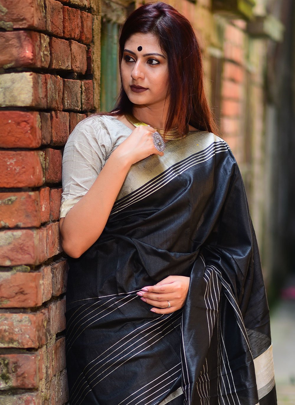 Trendy Saree Raw Silk Black Weaving Saree