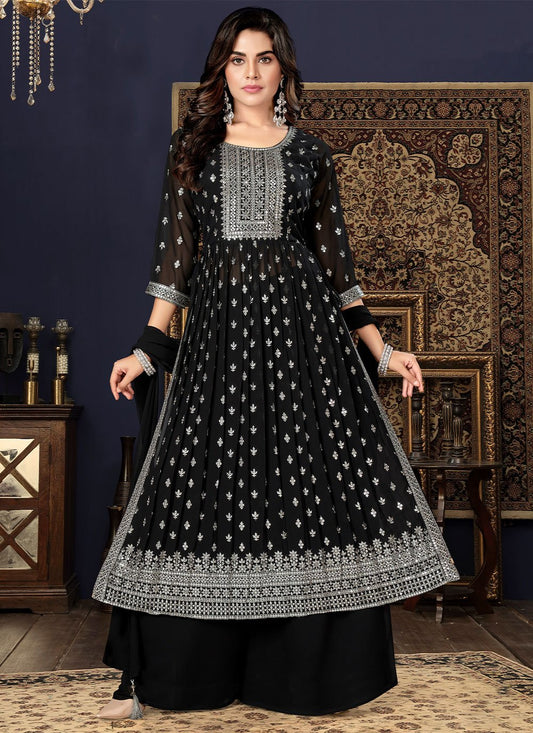 Palazzo Salwar Suit Georgette Black Embroidered Salwar Kameez