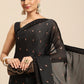 Classic Faux Crepe Black Polka Dotted Saree