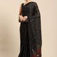 Classic Faux Crepe Black Polka Dotted Saree