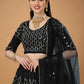 A Line Lehenga Faux Georgette Black Embroidered Lehenga Choli