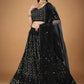 A Line Lehenga Faux Georgette Black Embroidered Lehenga Choli