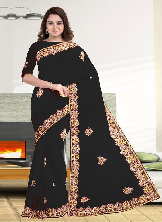 Contemporary Georgette Black Hand Work Saree