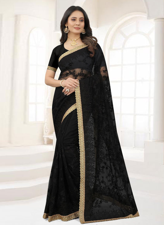 Trendy Saree Net Black Embroidered Saree