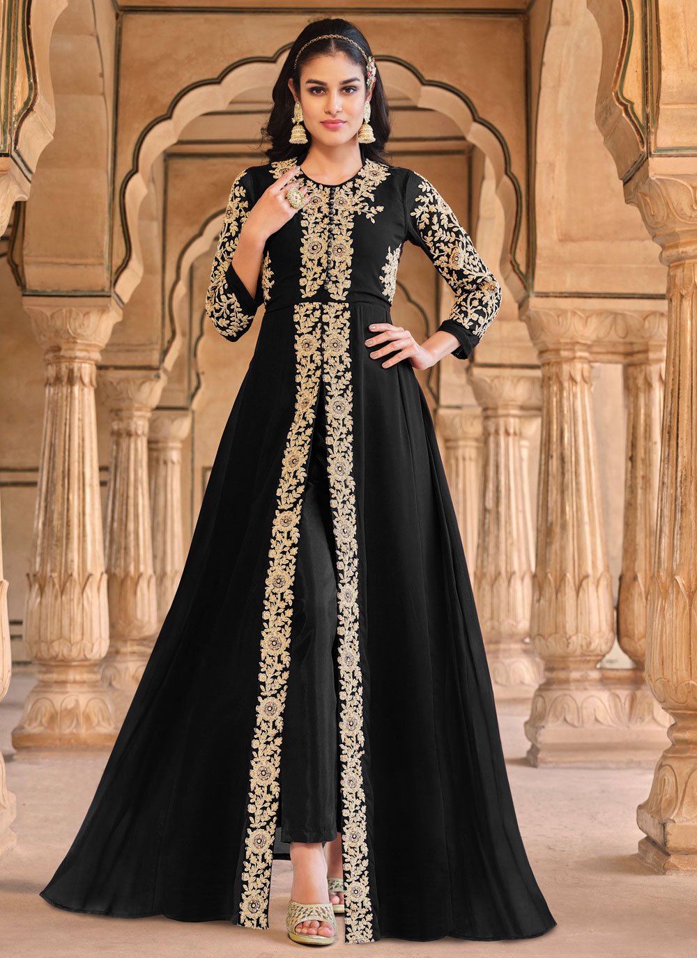 Pakistani Salwar Suit Georgette Black Embroidered Salwar Kameez