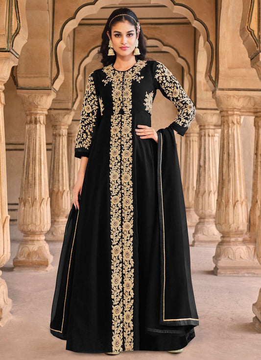 Pakistani Salwar Suit Georgette Black Embroidered Salwar Kameez