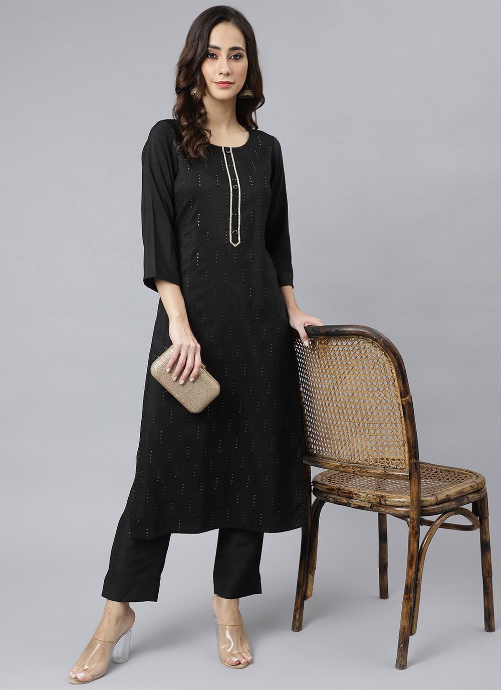 Salwar Suit Poly Silk Black Embroidered Salwar Kameez