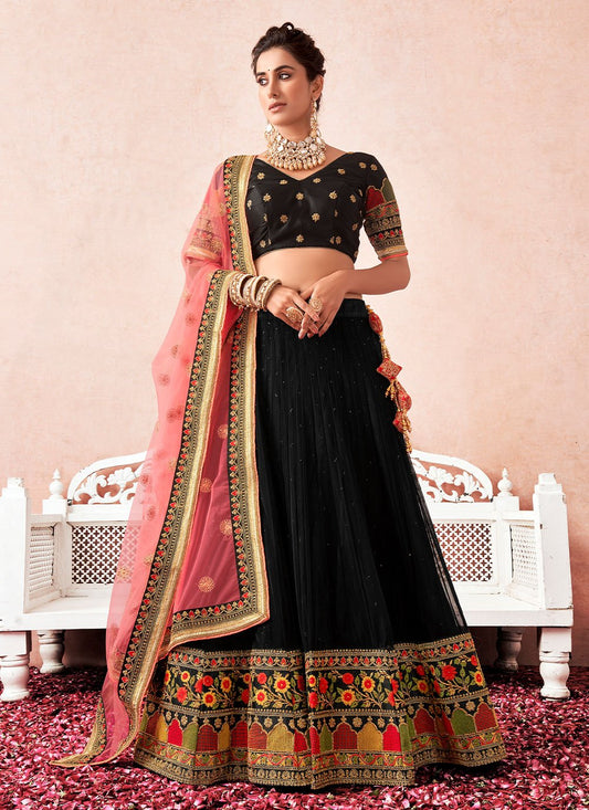 Lehenga Choli Net Black Embroidered Lehenga Choli