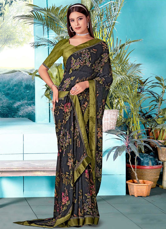 Classic Satin Black Lace Saree