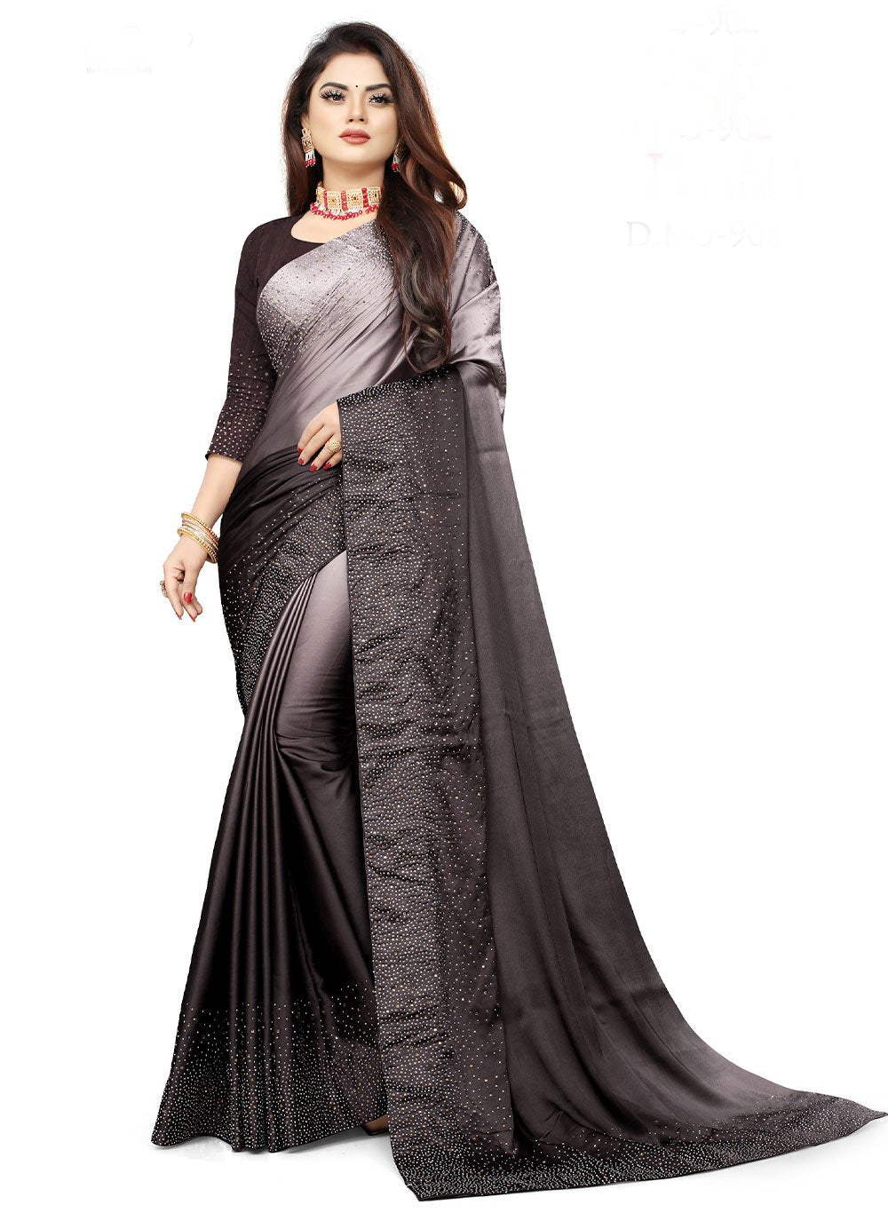 Classic Satin Black Lace Saree