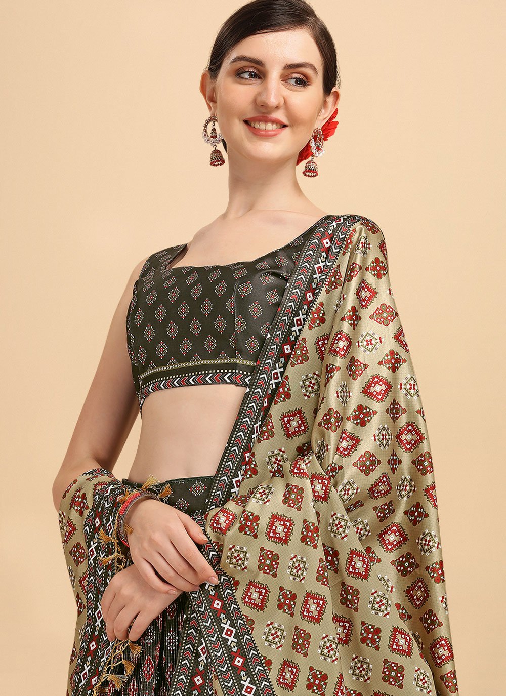 A Line Lehenga Satin Black Digital Print Lehenga Choli