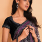 Classic Crepe Silk Satin Black Embroidered Saree