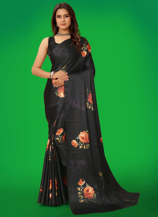 Classic Satin Black Digital Print Saree