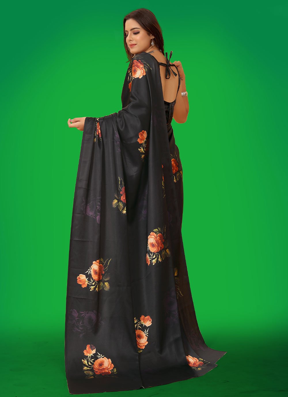 Classic Satin Black Digital Print Saree