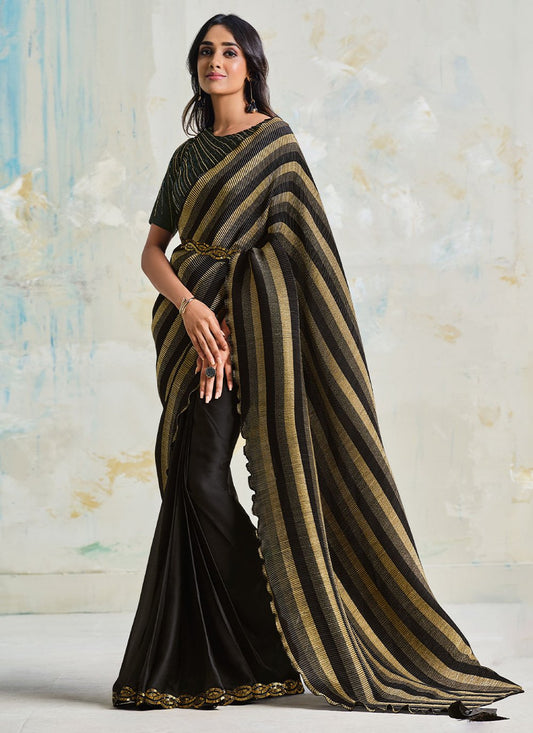 Contemporary Satin Silk Black Fancy Work Saree