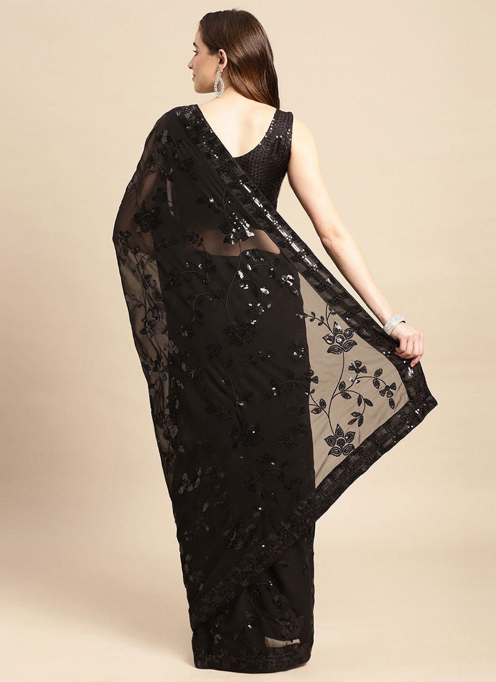 Contemporary Art Silk Black Embroidered Saree