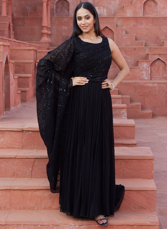 Gown Georgette Black Sequins Gown