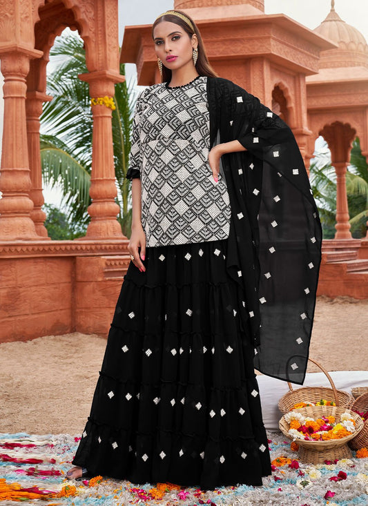 Lehenga Choli Cotton Georgette Black Booti Lehenga Choli