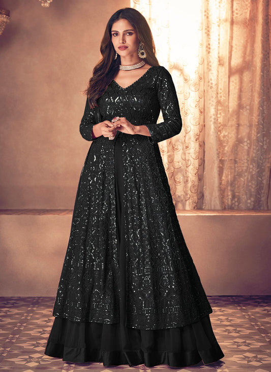 Lehenga Choli Georgette Black Embroidered Lehenga Choli