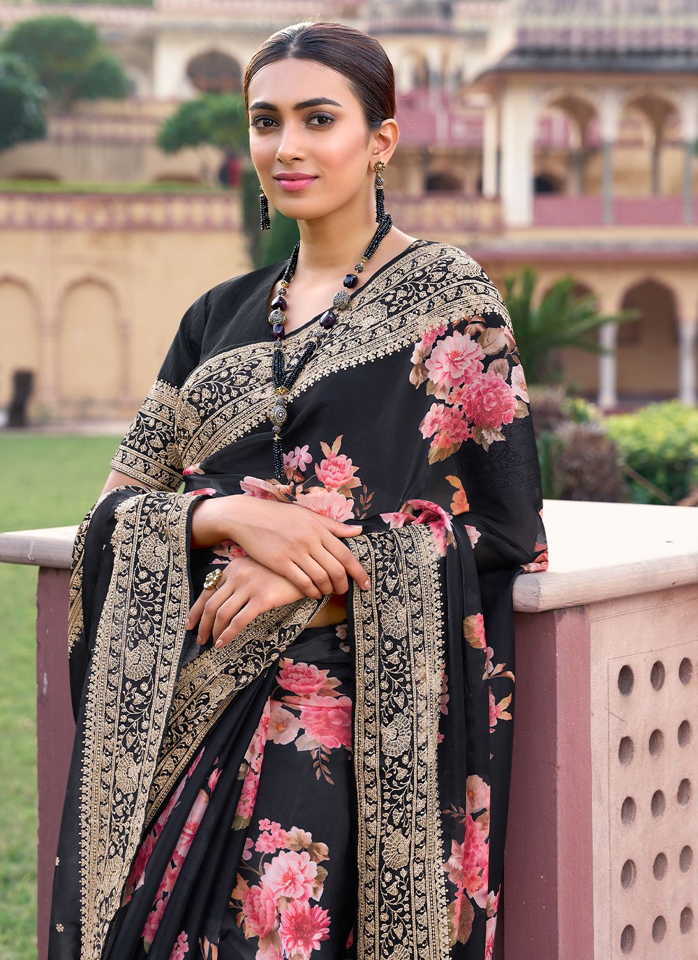 Classic Silk Black Digital Print Saree