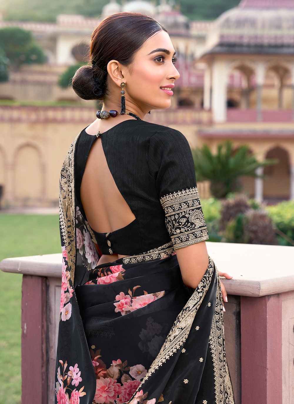 Classic Silk Black Digital Print Saree