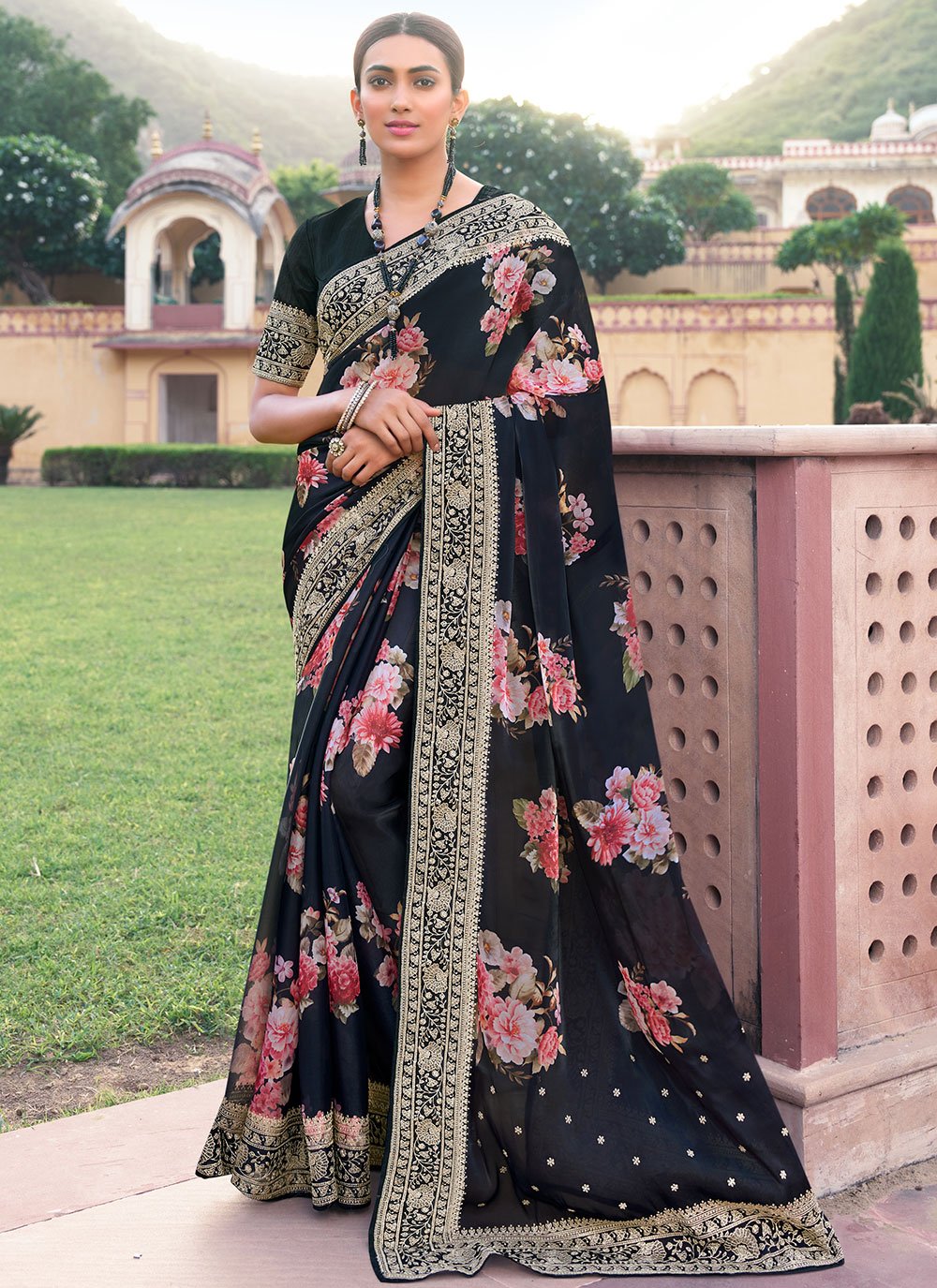 Classic Silk Black Digital Print Saree