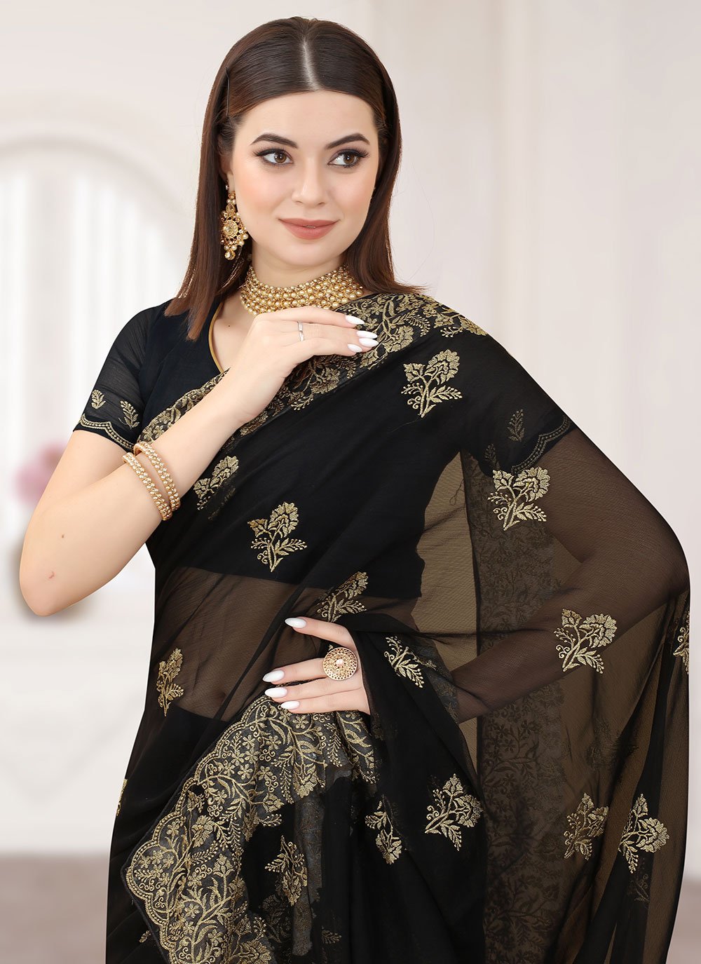 Contemporary Silk Black Embroidered Saree