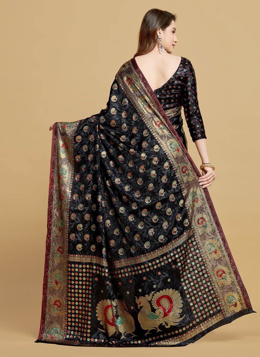 Contemporary Silk Black Jacquard Work Saree