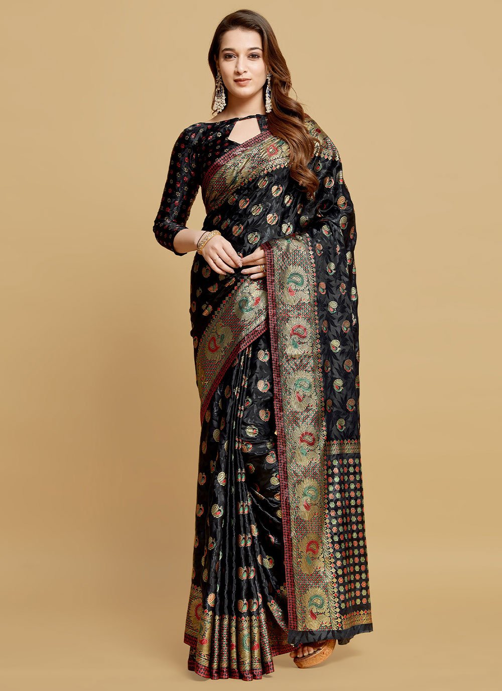 Contemporary Silk Black Jacquard Work Saree