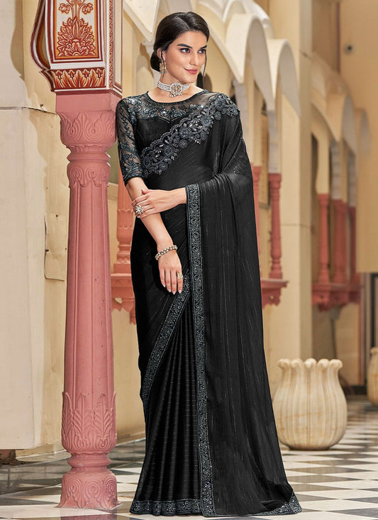 Designer Silk Black Embroidered Saree