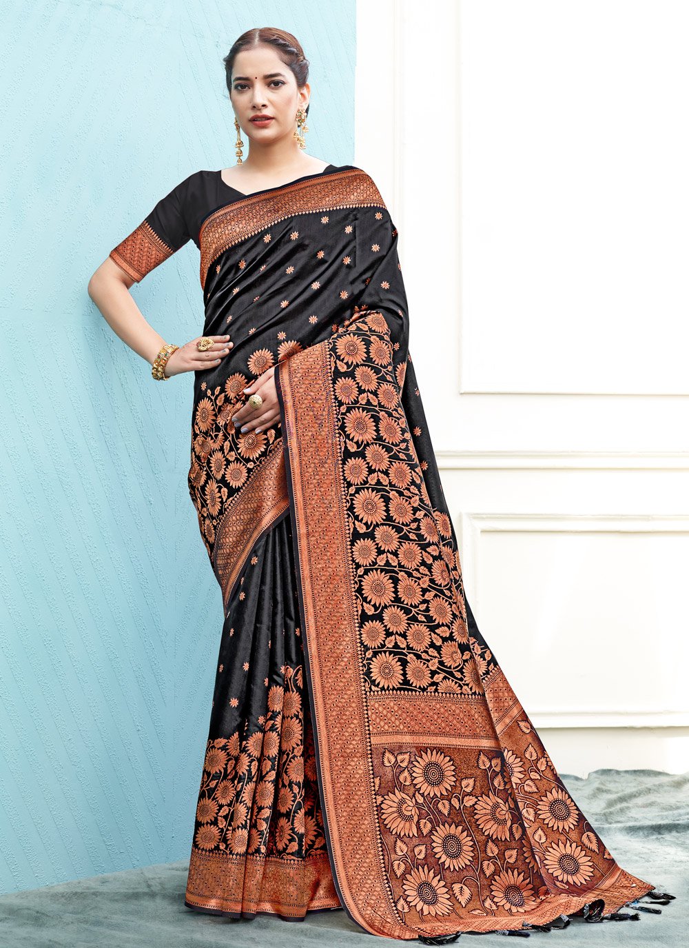 Traditional Saree Silk Black Weaving Saree