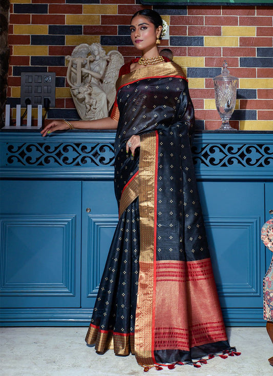 Trendy Saree Silk Black Woven Saree