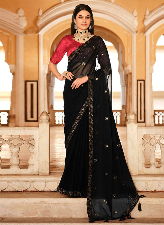 Trendy Saree Chinon Black Sequins Saree