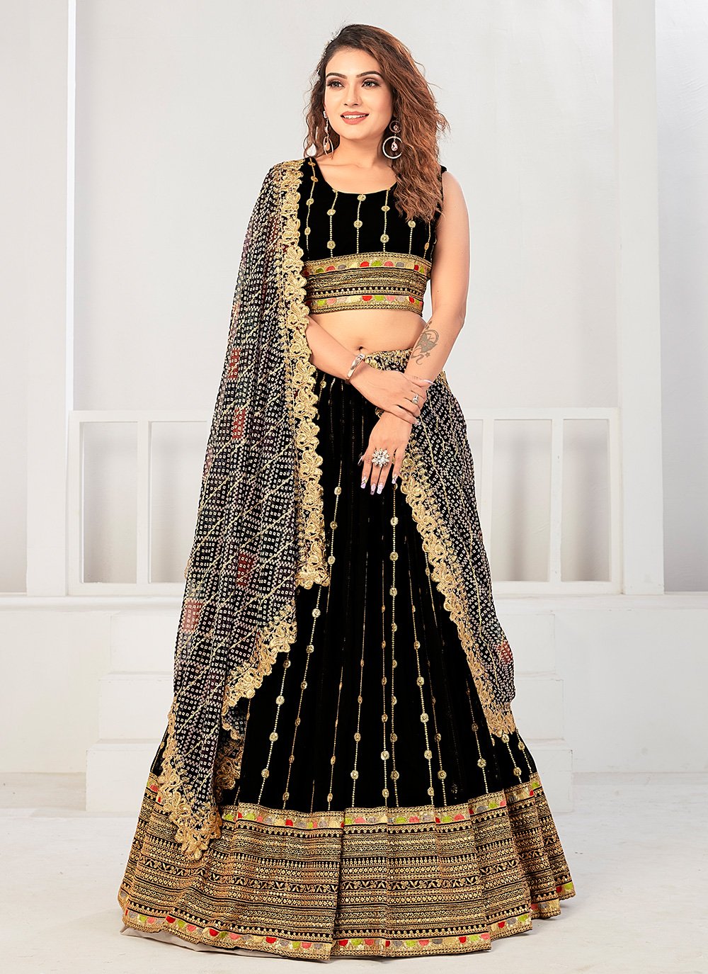 Lehenga Choli Georgette Black Embroidered Lehenga Choli