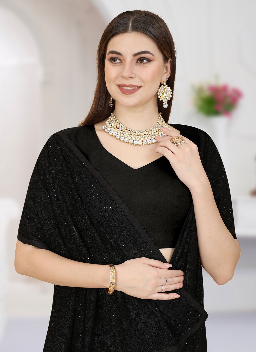 Trendy Saree Georgette Black Embroidered Saree