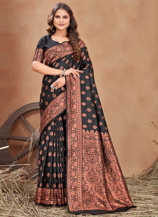 Trendy Saree Banarasi Silk Black Weaving Saree