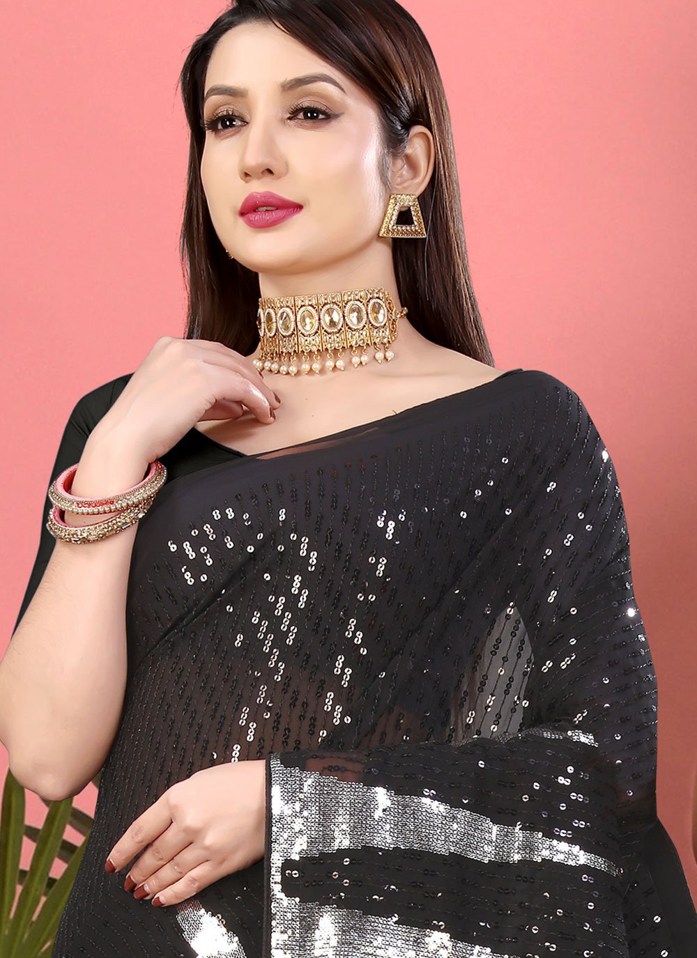 Trendy Saree Georgette Black Sequins Saree