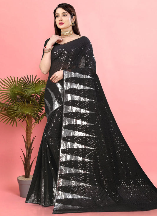 Trendy Saree Georgette Black Sequins Saree