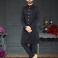 Indo Western Satin Black Weaving Mens