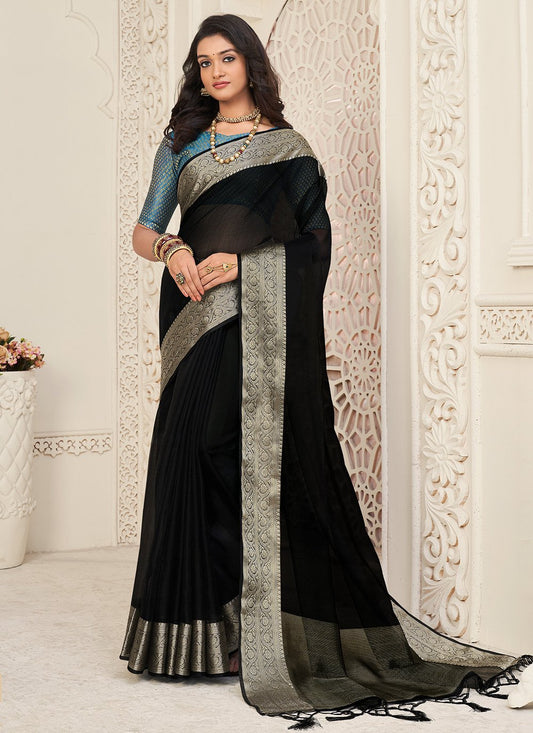 Trendy Saree Organza Black Patch Border Saree