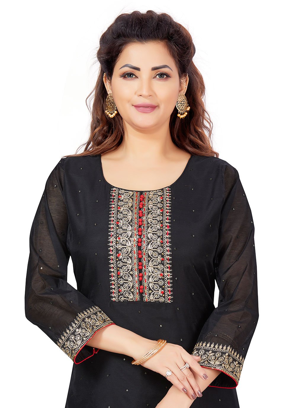 Salwar Suit Chanderi Black Embroidered Salwar Kameez