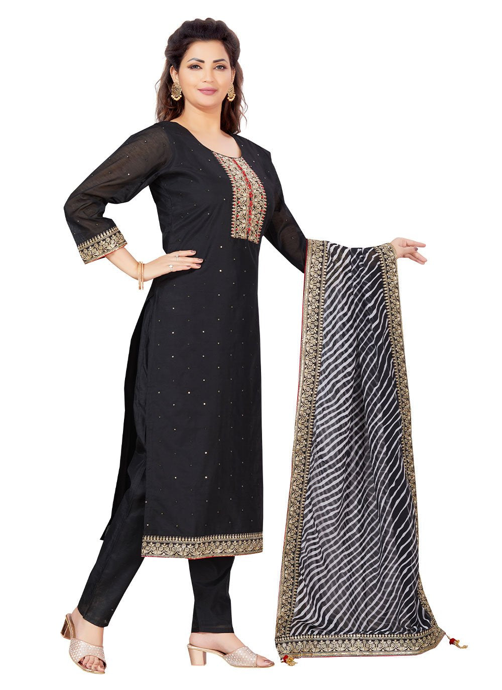 Salwar Suit Chanderi Black Embroidered Salwar Kameez