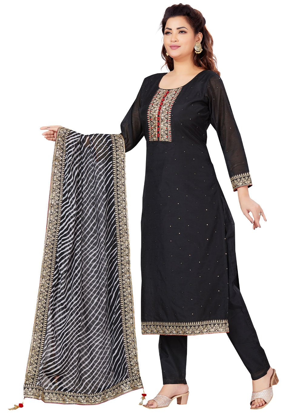 Salwar Suit Chanderi Black Embroidered Salwar Kameez