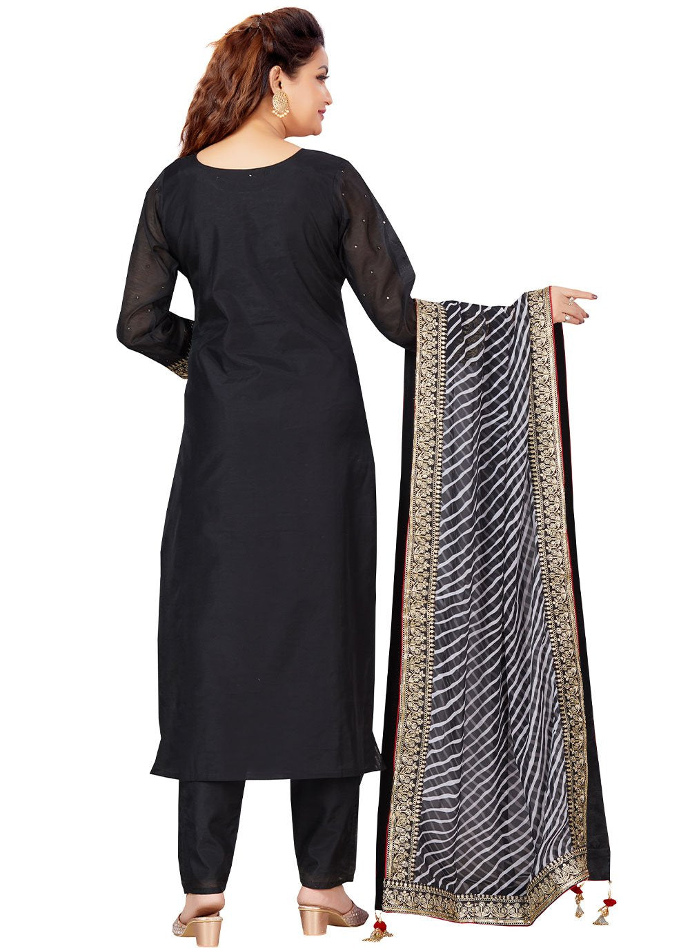 Salwar Suit Chanderi Black Embroidered Salwar Kameez