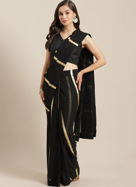 Trendy Saree Georgette Black Strips Print Saree