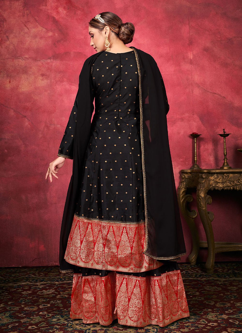 Trendy Suit Art Silk Black Woven Salwar Kameez