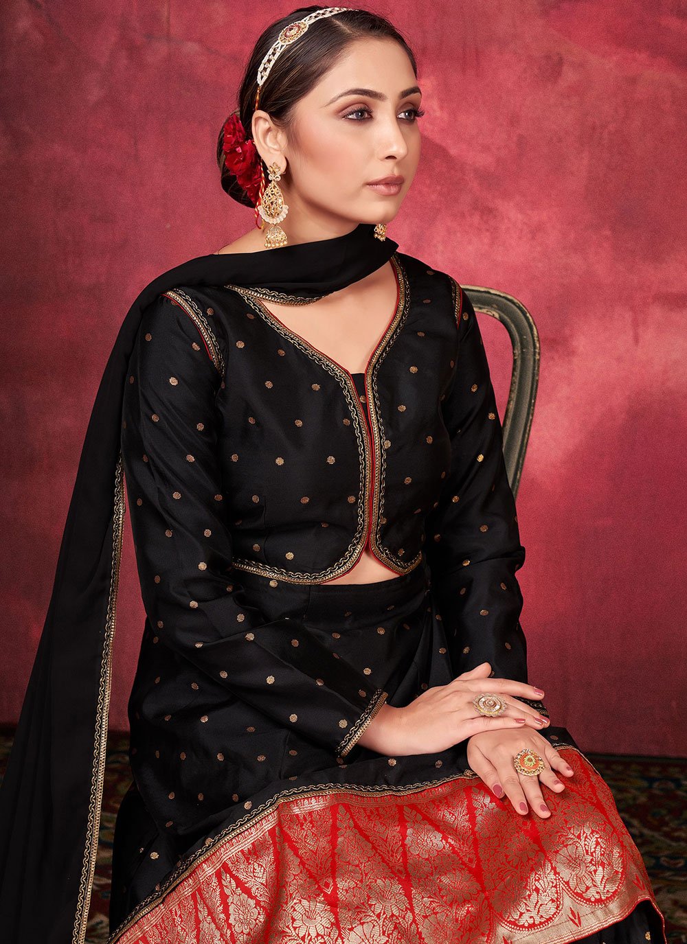 Trendy Suit Art Silk Black Woven Salwar Kameez