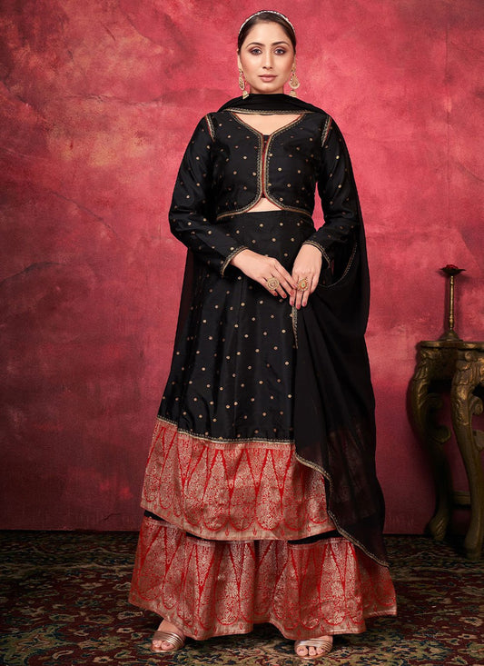 Trendy Suit Art Silk Black Woven Salwar Kameez