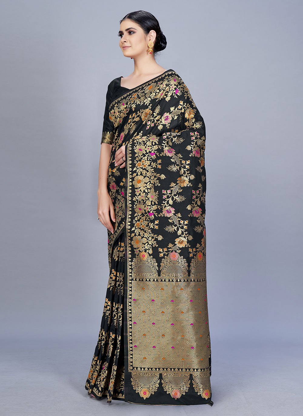 Designer Banarasi Silk Black Woven Saree