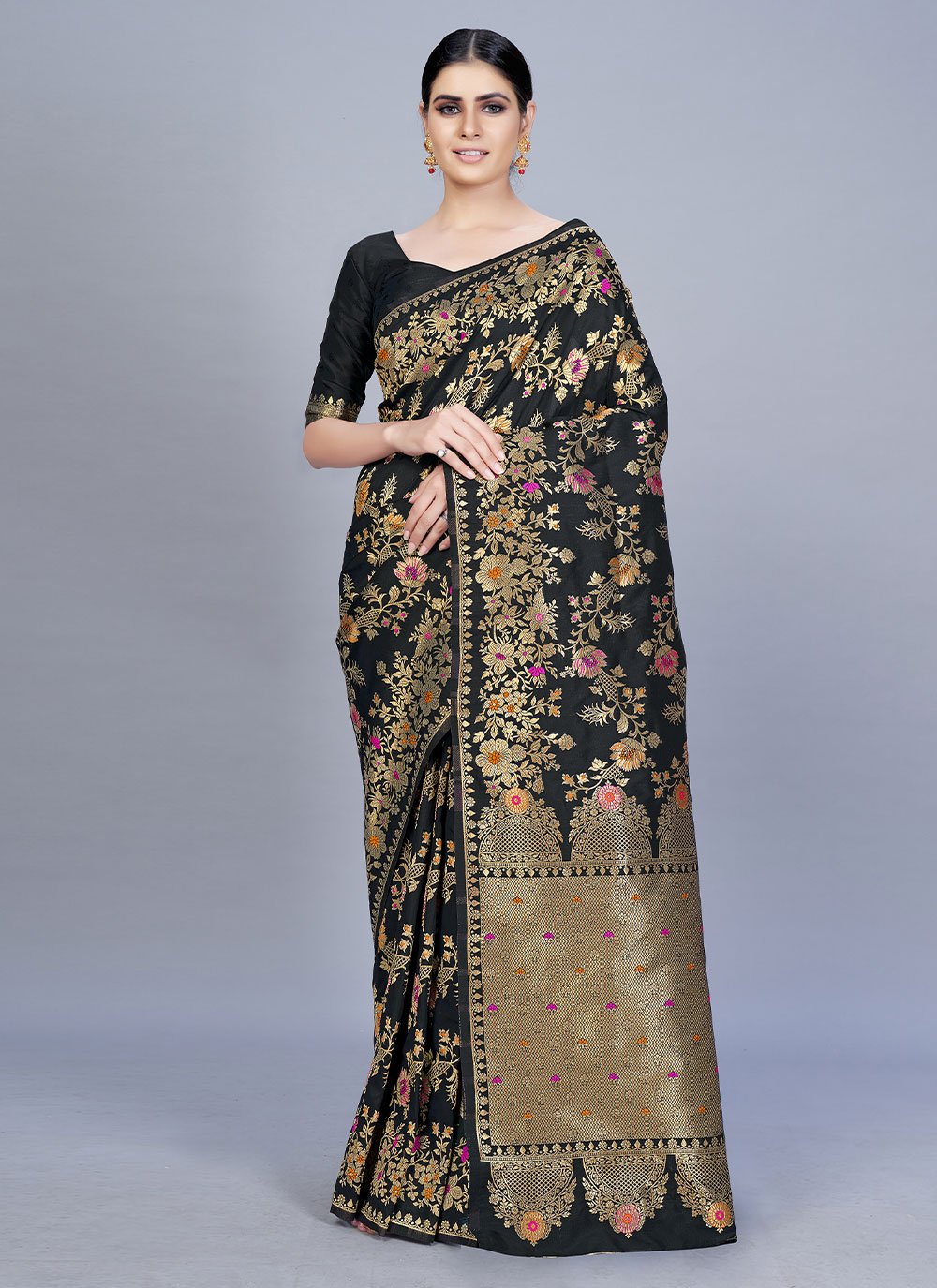 Designer Banarasi Silk Black Woven Saree